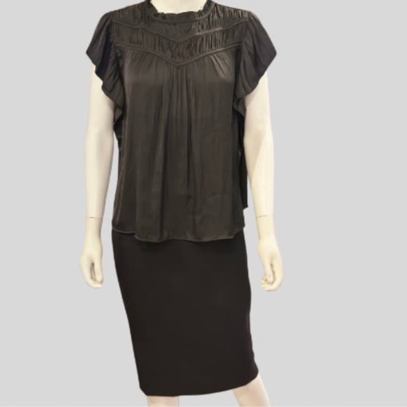 NWOT Joie Flutter Sleeve Shirred Bodice Ruffle Neck Pleated
Black Top - Picture 4 of 5